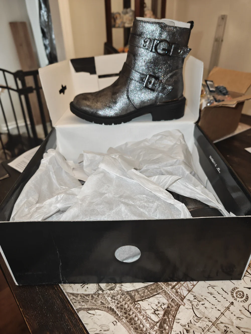 GBG Los Angeles Metallic Silver Ankle Boots with Buckle Detail